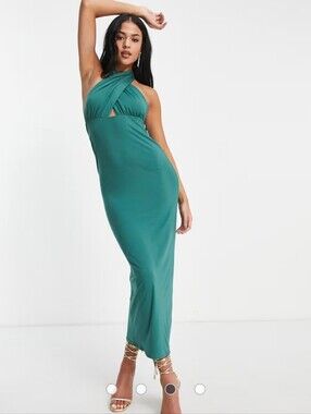 ASOS Design TALL US Size 14: Emerald Green Halter Neck Maxi Dress